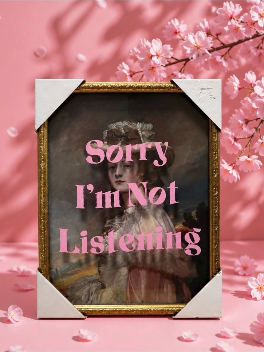 Sorry I'm Not Listening Pink Typographic Wall Art